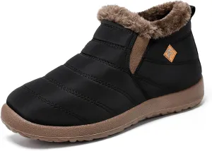 Men's Waterproof Slip On Snow Boots Comfort Warm Fur Lined Non Slip Outdoor Winter Booties Work Walking Lightweight High Top Cotton Shoes