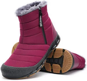 Mens Winter Warm Snow Boots Fur Lined Anti-Slip Waterproof Winter Shoes Retro Anti-Collision Round Toe Zipper Closure Slip on Outdoor Boot
