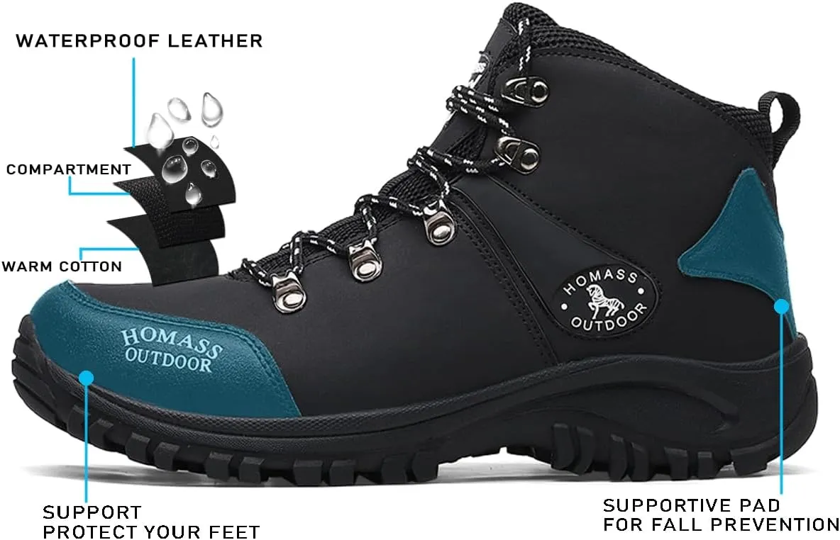 Men's work boots Waterproof Hiking Boots,thermal Leather Ankle Snow Boots for Outdoor Climbing, Trekking, Backpacking, and Trekking