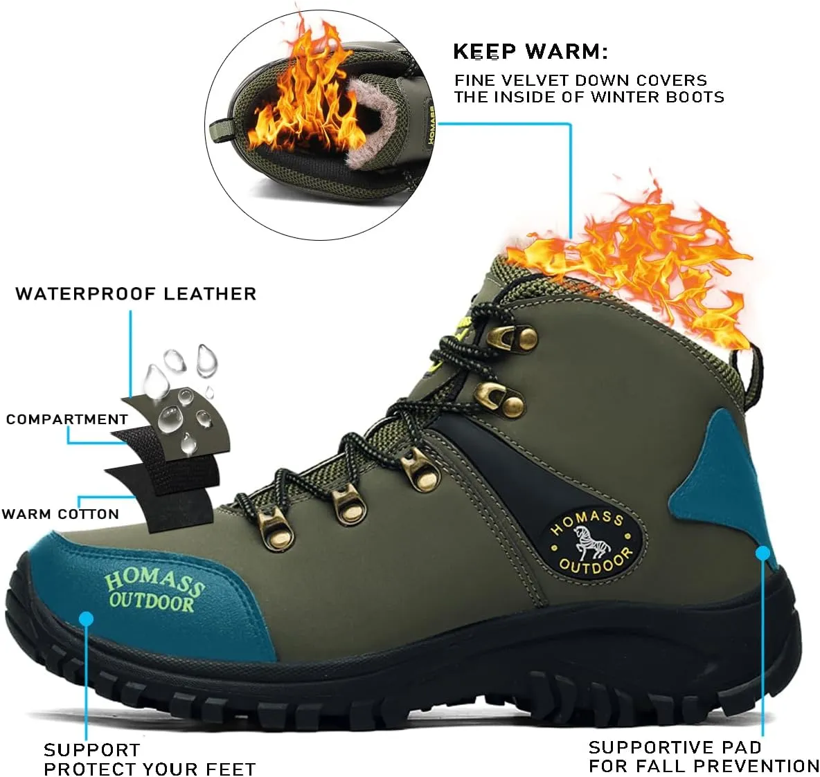 Men's work boots Waterproof Hiking Boots,thermal Leather Ankle Snow Boots for Outdoor Climbing, Trekking, Backpacking, and Trekking