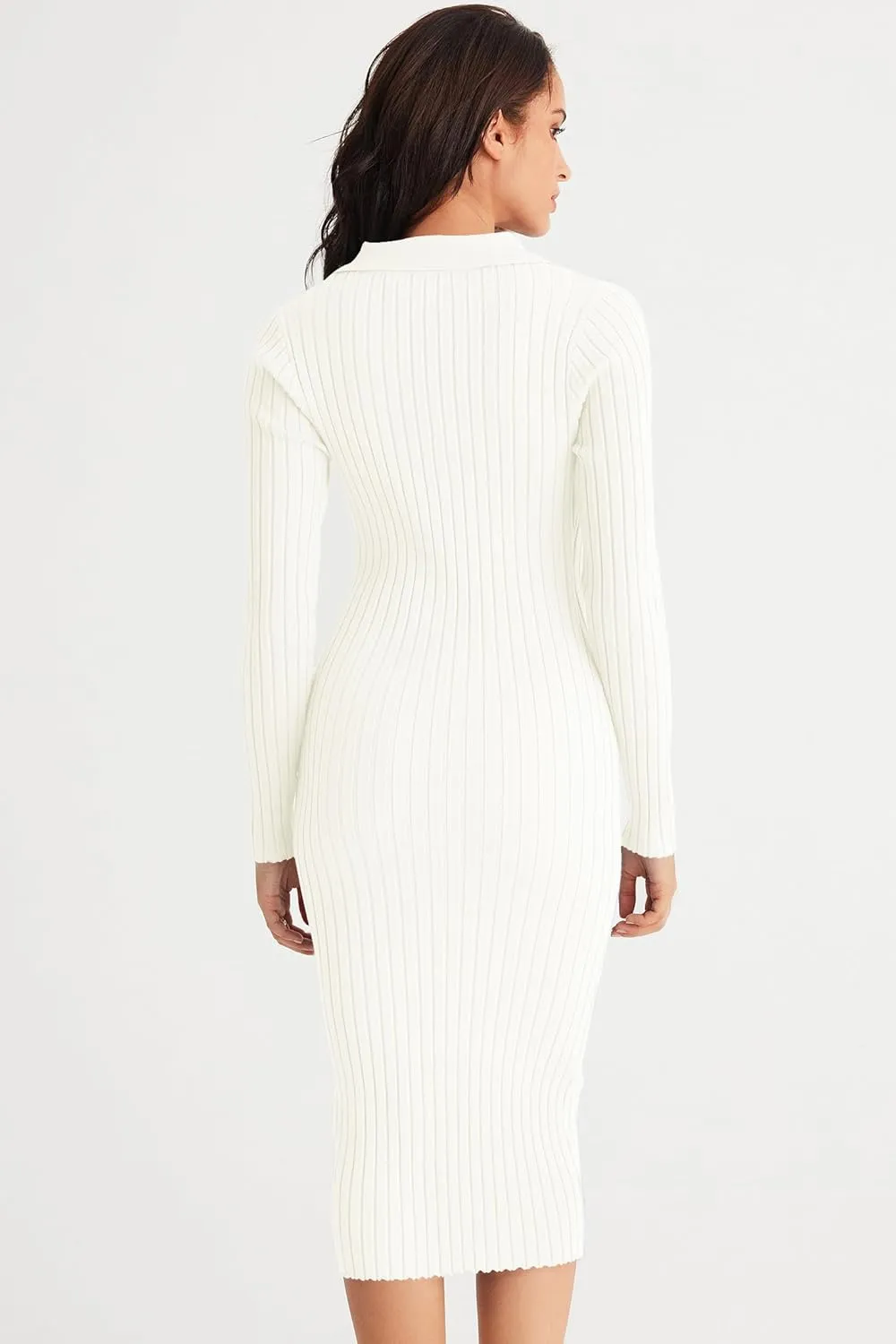 MEROKEETY Womens 2024 V Neck Ribbed Sweater Dress Long Sleeve Bodycon Knit Midi Dresses