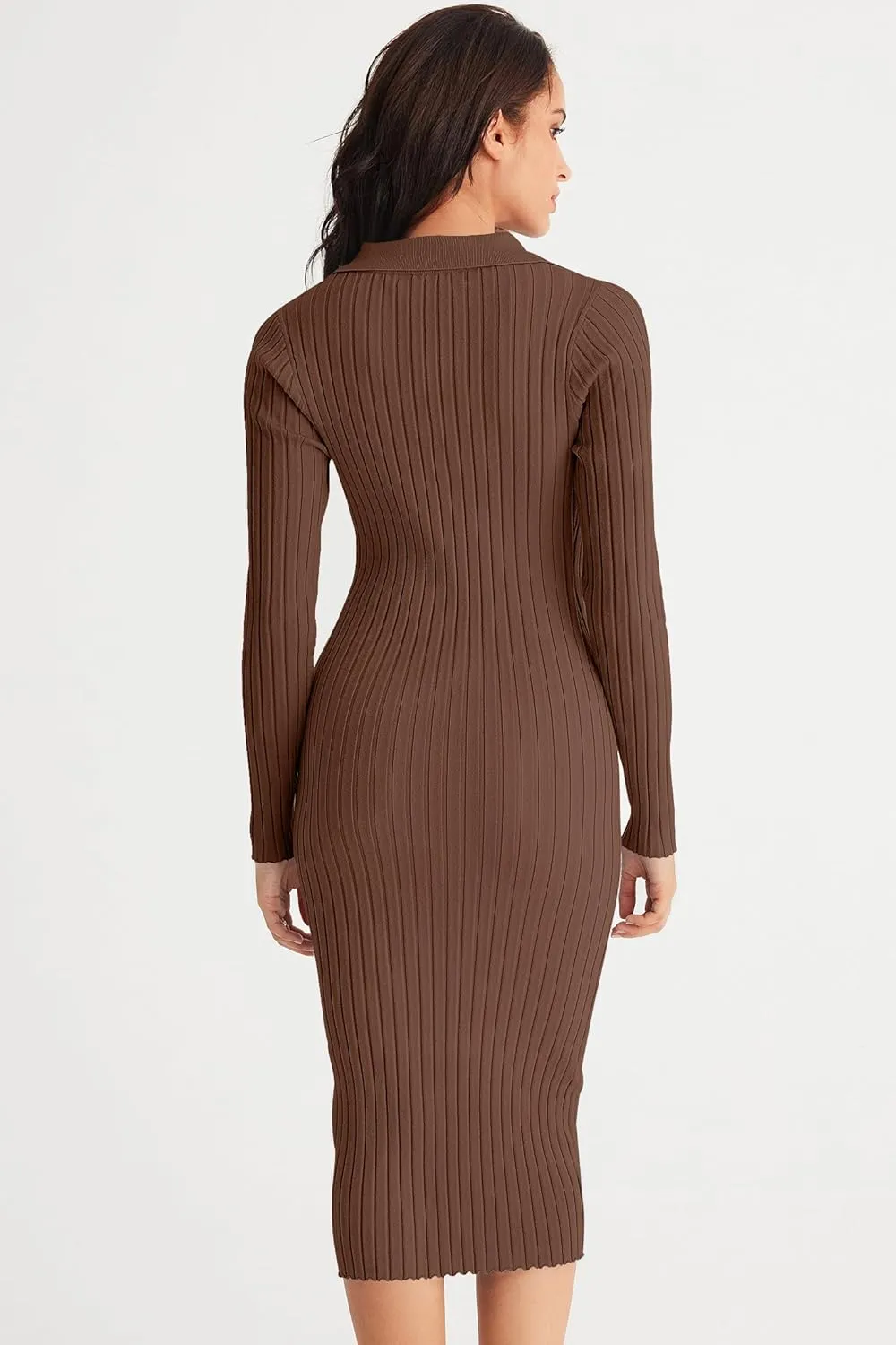 MEROKEETY Womens 2024 V Neck Ribbed Sweater Dress Long Sleeve Bodycon Knit Midi Dresses