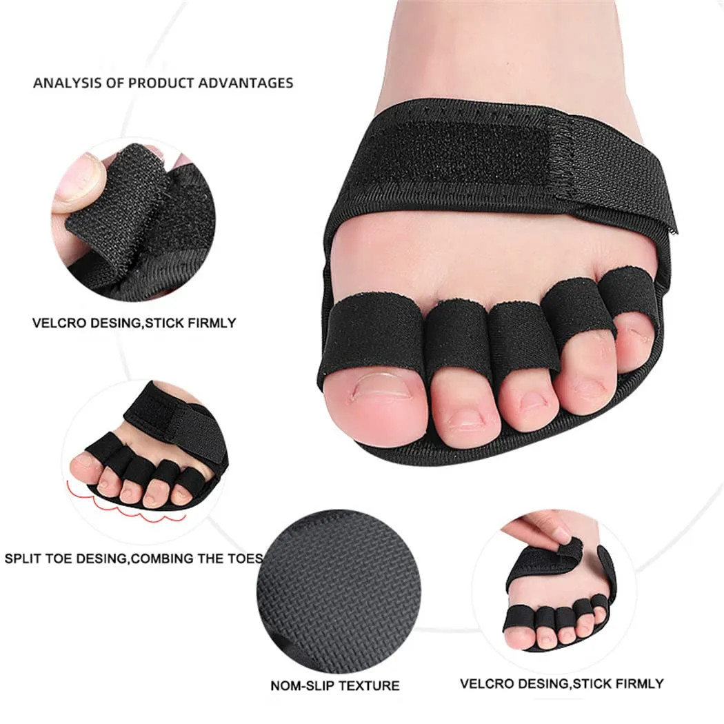 Metatarsal Foot Pads, 1 Pair Adjustable Open Five-Toes Socks Forefoot Pad Non-Slip Ball of Foot Cushions Cushioning Supports for Women Men Foot Pain Relief Overlapping Toes Hallux Valgus Corrector (L)