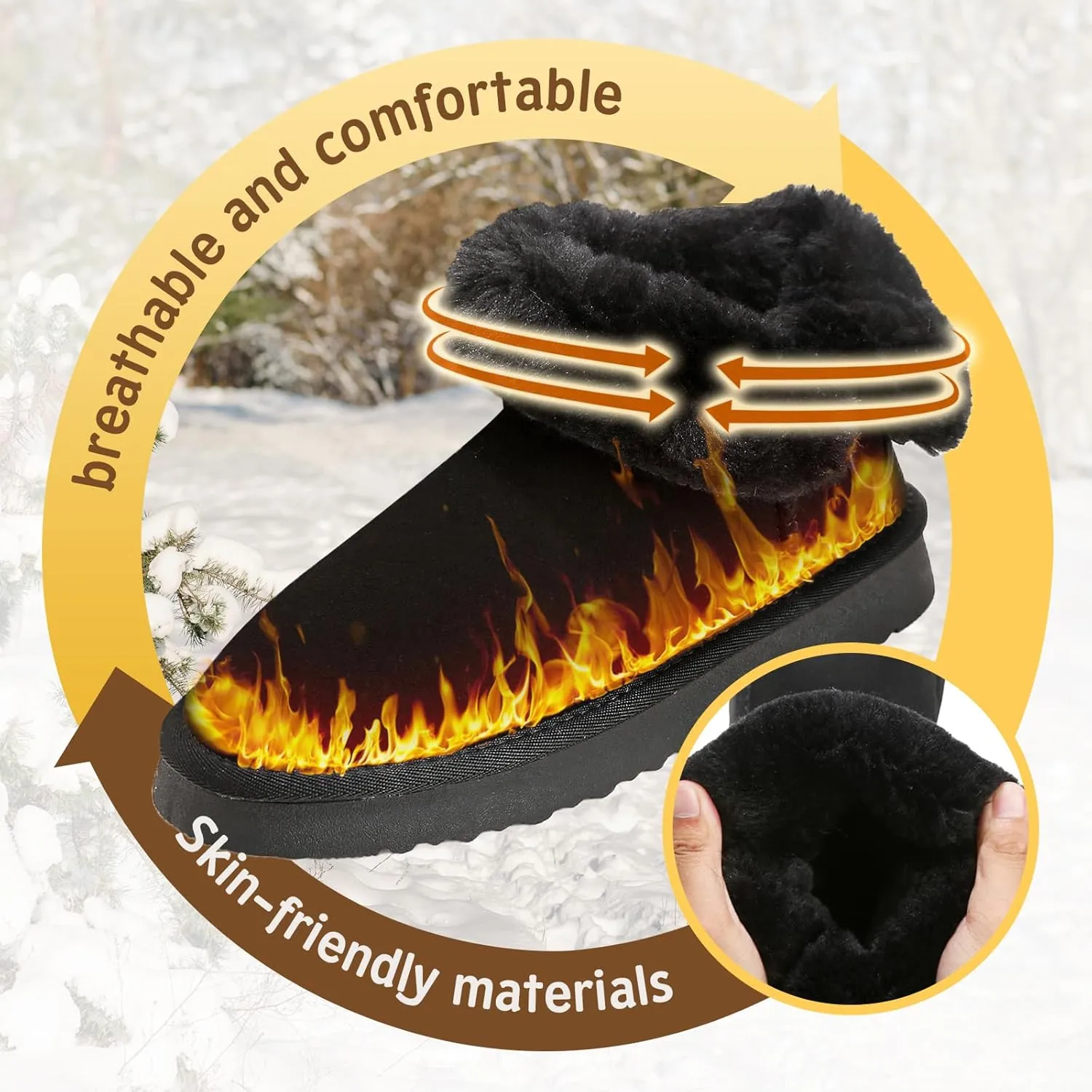 Mini Platform Boots for Women, Winter Ankle Snow Boots Suede Water Resistant Anti-Slip Leather Fur Fleece Lined Boots, Comfortable Memory Foam Button Decoration Slip On Snow Short Shoes Slippers