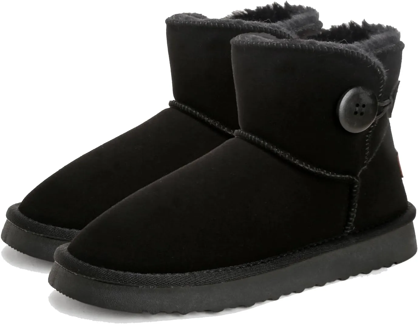 Mini Platform Boots for Women, Winter Ankle Snow Boots Suede Water Resistant Anti-Slip Leather Fur Fleece Lined Boots, Comfortable Memory Foam Button Decoration Slip On Snow Short Shoes Slippers