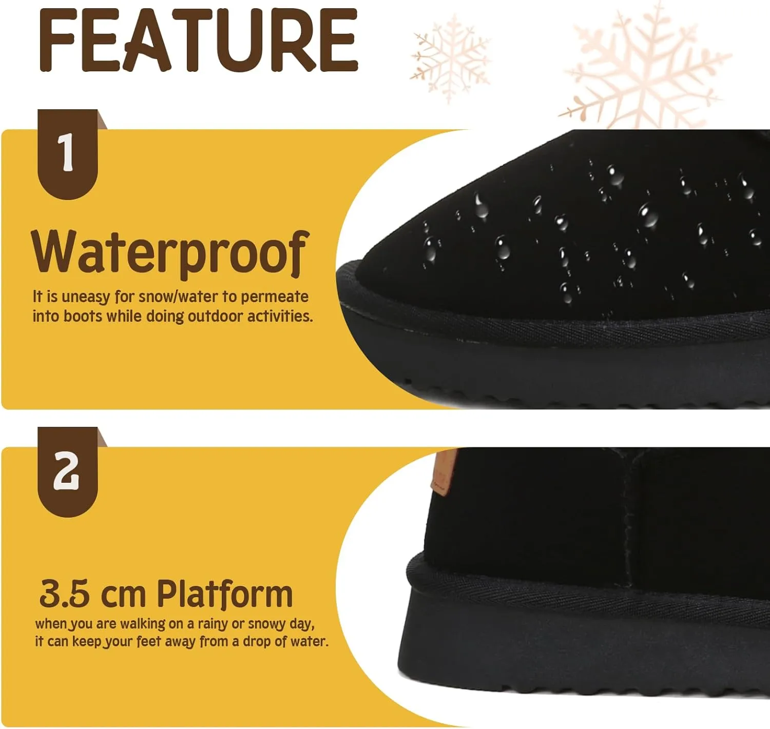 Mini Platform Boots for Women, Winter Ankle Snow Boots Suede Water Resistant Anti-Slip Leather Fur Fleece Lined Boots, Comfortable Memory Foam Button Decoration Slip On Snow Short Shoes Slippers