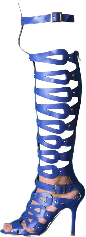 Minishion Gladiator Sandals for Women Tall Heels Stiletto Knee High Summer Boots Shoes