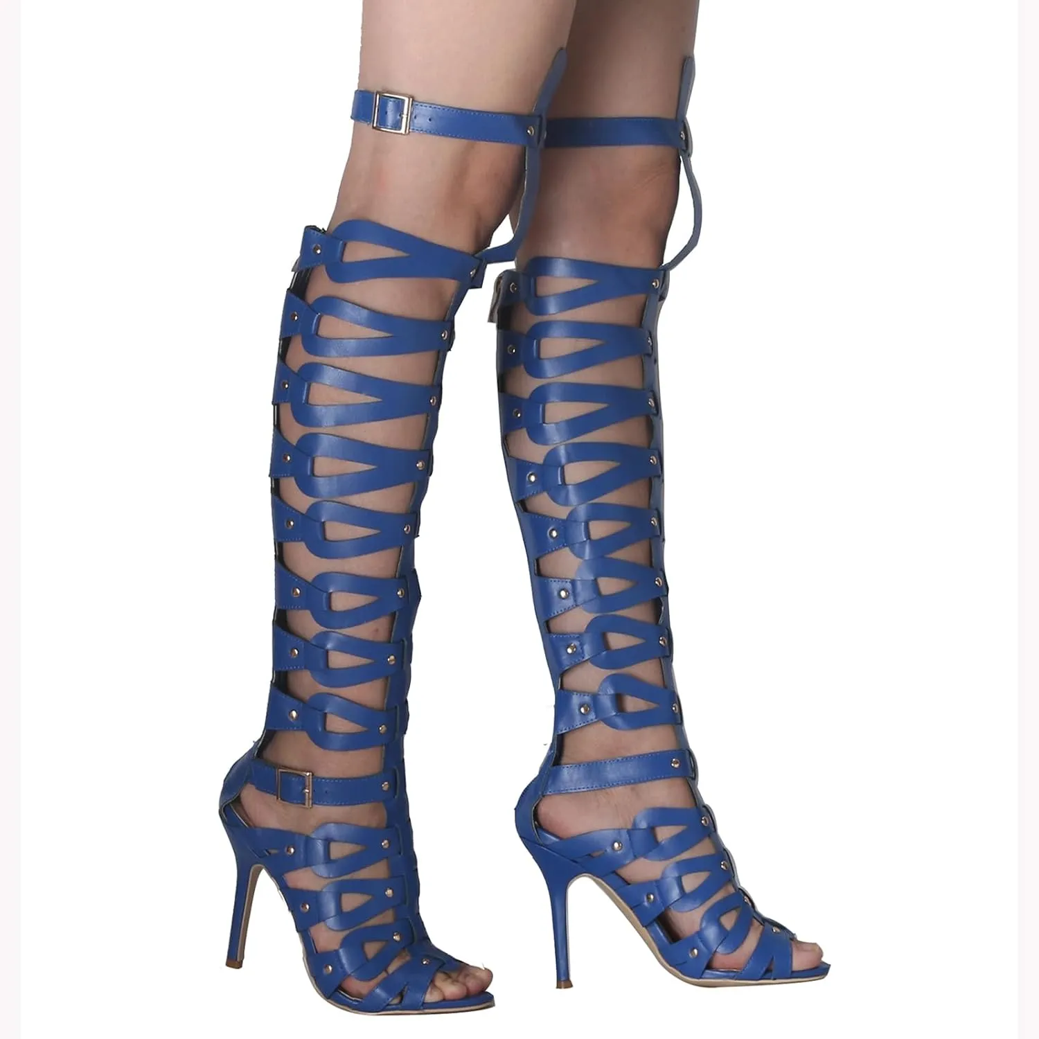 Minishion Gladiator Sandals for Women Tall Heels Stiletto Knee High Summer Boots Shoes