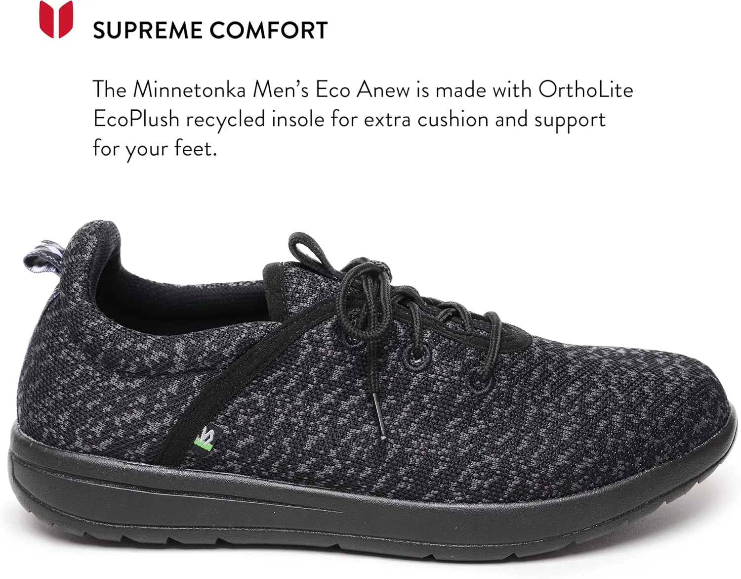 Minnetonka Men’s Eco Anew - Fashion Knit Sneakers Handcrafted with EcoPlush Recycled Insole, 100% Recycled Breathable Mesh Lining and Laces, 70% Sugarcane Sole, and Fabric Upper