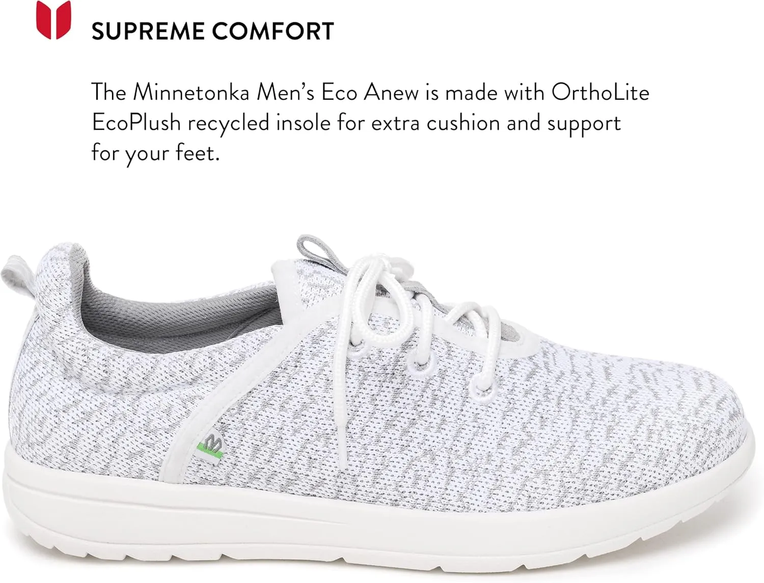 Minnetonka Men’s Eco Anew - Fashion Knit Sneakers Handcrafted with EcoPlush Recycled Insole, 100% Recycled Breathable Mesh Lining and Laces, 70% Sugarcane Sole, and Fabric Upper