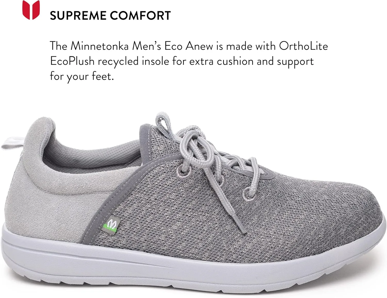 Minnetonka Men’s Eco Anew - Fashion Knit Sneakers Handcrafted with EcoPlush Recycled Insole, 100% Recycled Breathable Mesh Lining and Laces, 70% Sugarcane Sole, and Fabric Upper