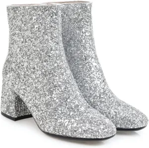 MissHeel Sparkly Glitter Boots Chunky Heels Ankle Booties