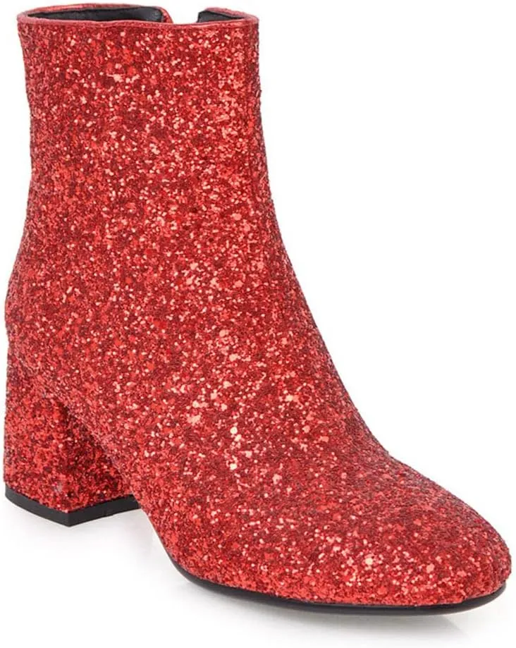 MissHeel Sparkly Glitter Boots Chunky Heels Ankle Booties