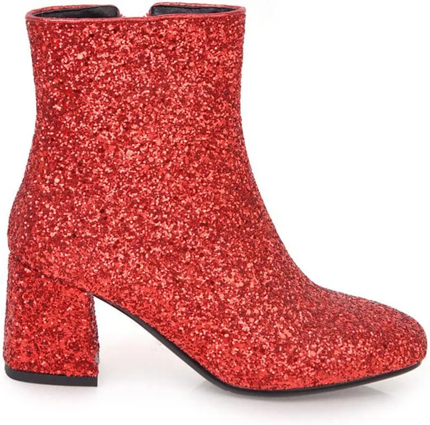 MissHeel Sparkly Glitter Boots Chunky Heels Ankle Booties
