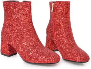 MissHeel Sparkly Glitter Boots Chunky Heels Ankle Booties