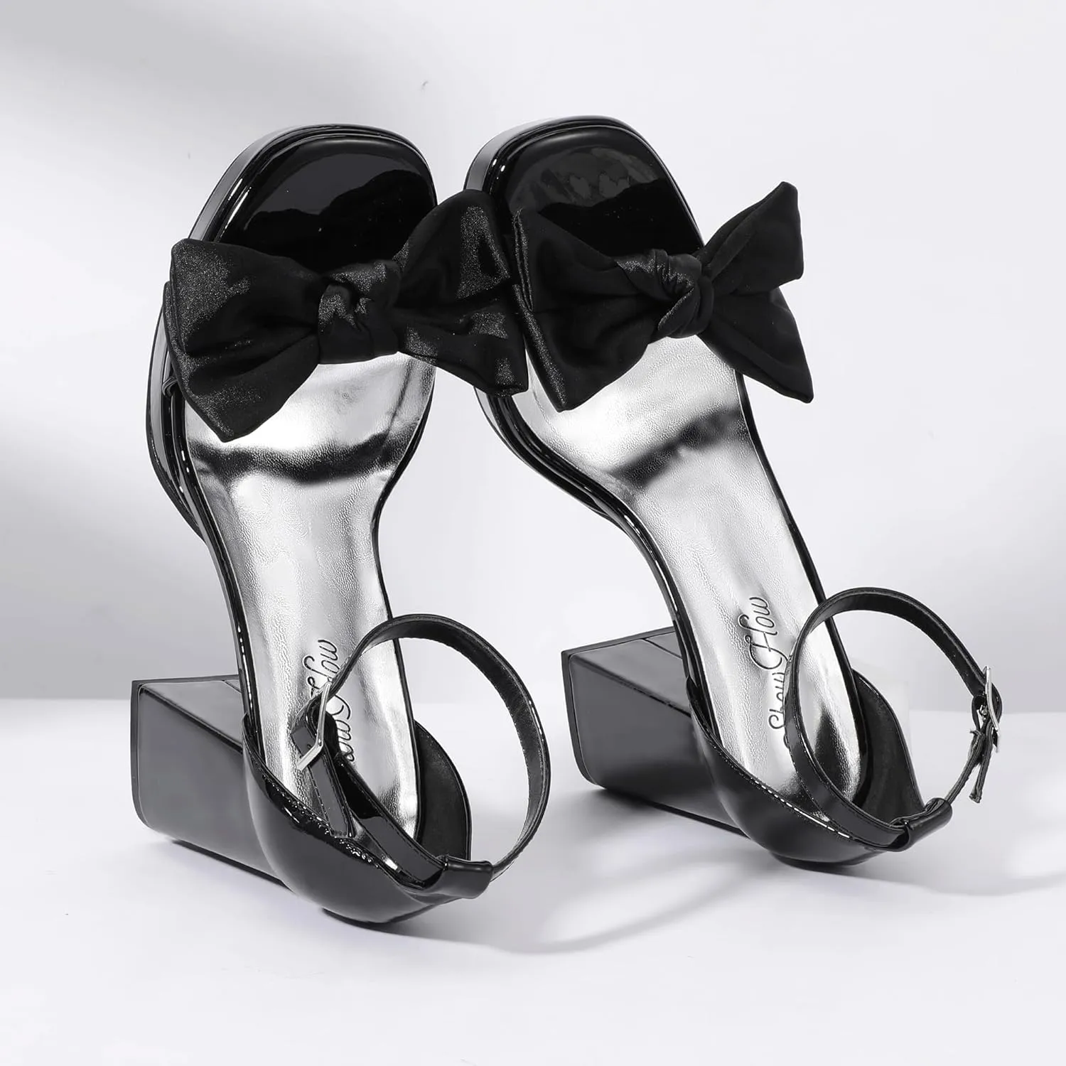 Mofri Showhow Platform Chunky Heels Women's Chunky High Heel Sandals Ankle Strap Open Toe Pump Bowknots Wedding Sandals for Wedding Bridal Party