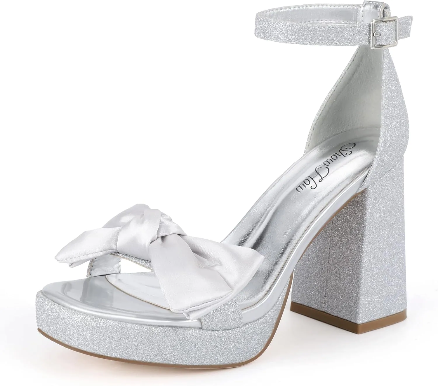 Mofri Showhow Platform Chunky Heels Women's Chunky High Heel Sandals Ankle Strap Open Toe Pump Bowknots Wedding Sandals for Wedding Bridal Party