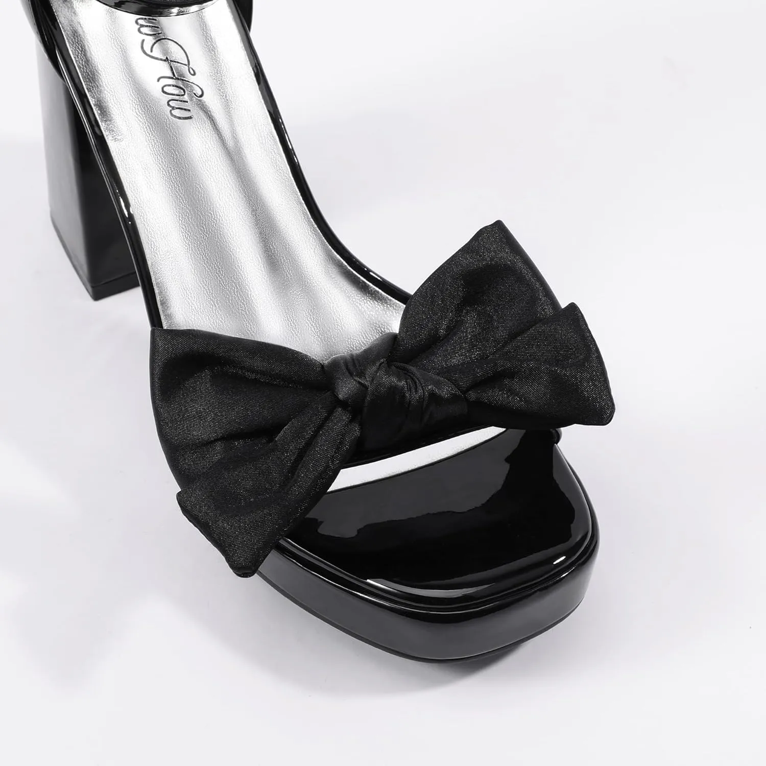 Mofri Showhow Platform Chunky Heels Women's Chunky High Heel Sandals Ankle Strap Open Toe Pump Bowknots Wedding Sandals for Wedding Bridal Party