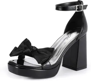 Mofri Showhow Platform Chunky Heels Women's Chunky High Heel Sandals Ankle Strap Open Toe Pump Bowknots Wedding Sandals for Wedding Bridal Party
