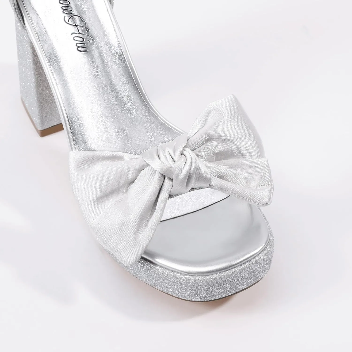 Mofri Showhow Platform Chunky Heels Women's Chunky High Heel Sandals Ankle Strap Open Toe Pump Bowknots Wedding Sandals for Wedding Bridal Party