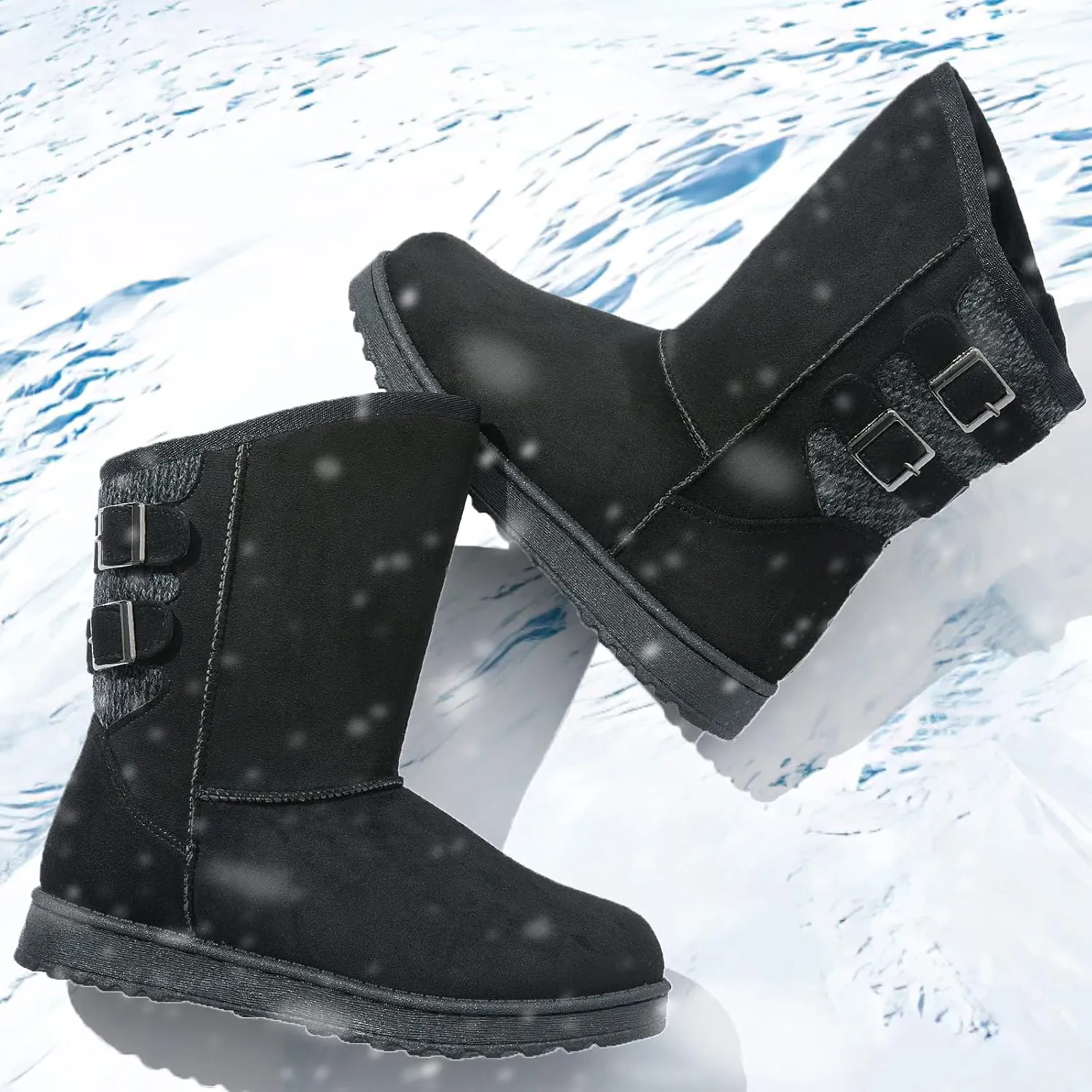 Moudki Womens Winter Boots Mid-calf Snow Boots Fashion Warm Boots for Women Cute Furry Slip On Boots