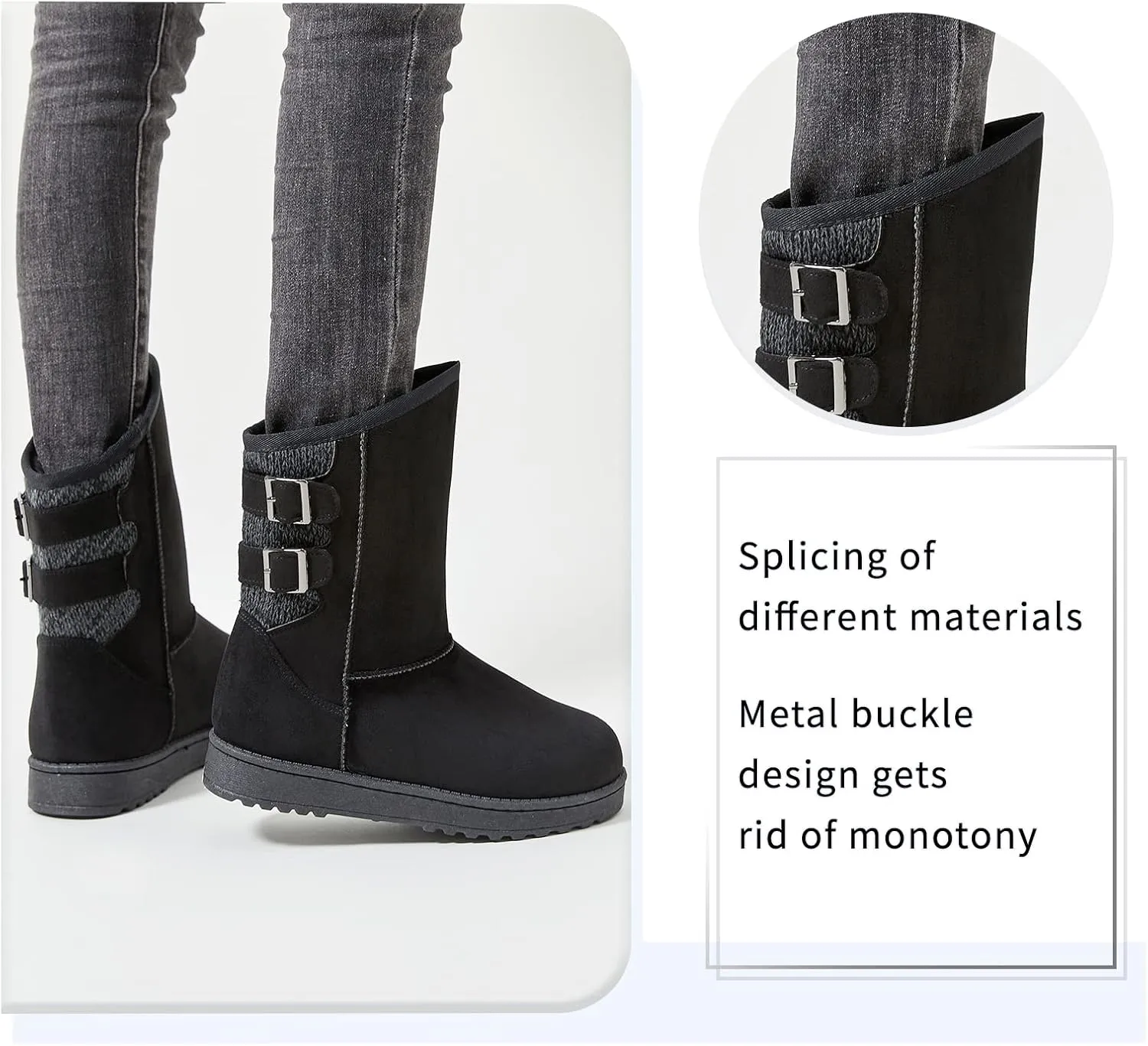 Moudki Womens Winter Boots Mid-calf Snow Boots Fashion Warm Boots for Women Cute Furry Slip On Boots