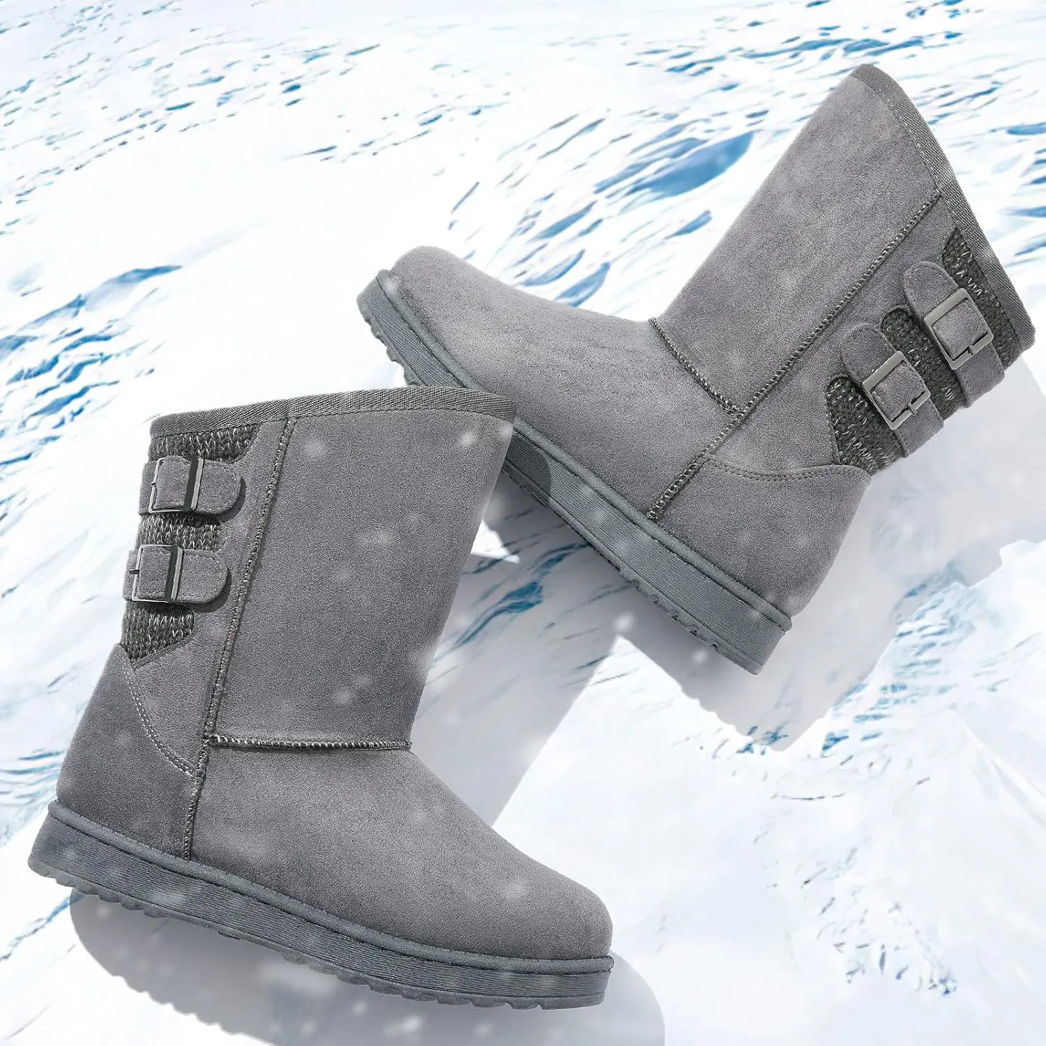Moudki Womens Winter Boots Mid-calf Snow Boots Fashion Warm Boots for Women Cute Furry Slip On Boots
