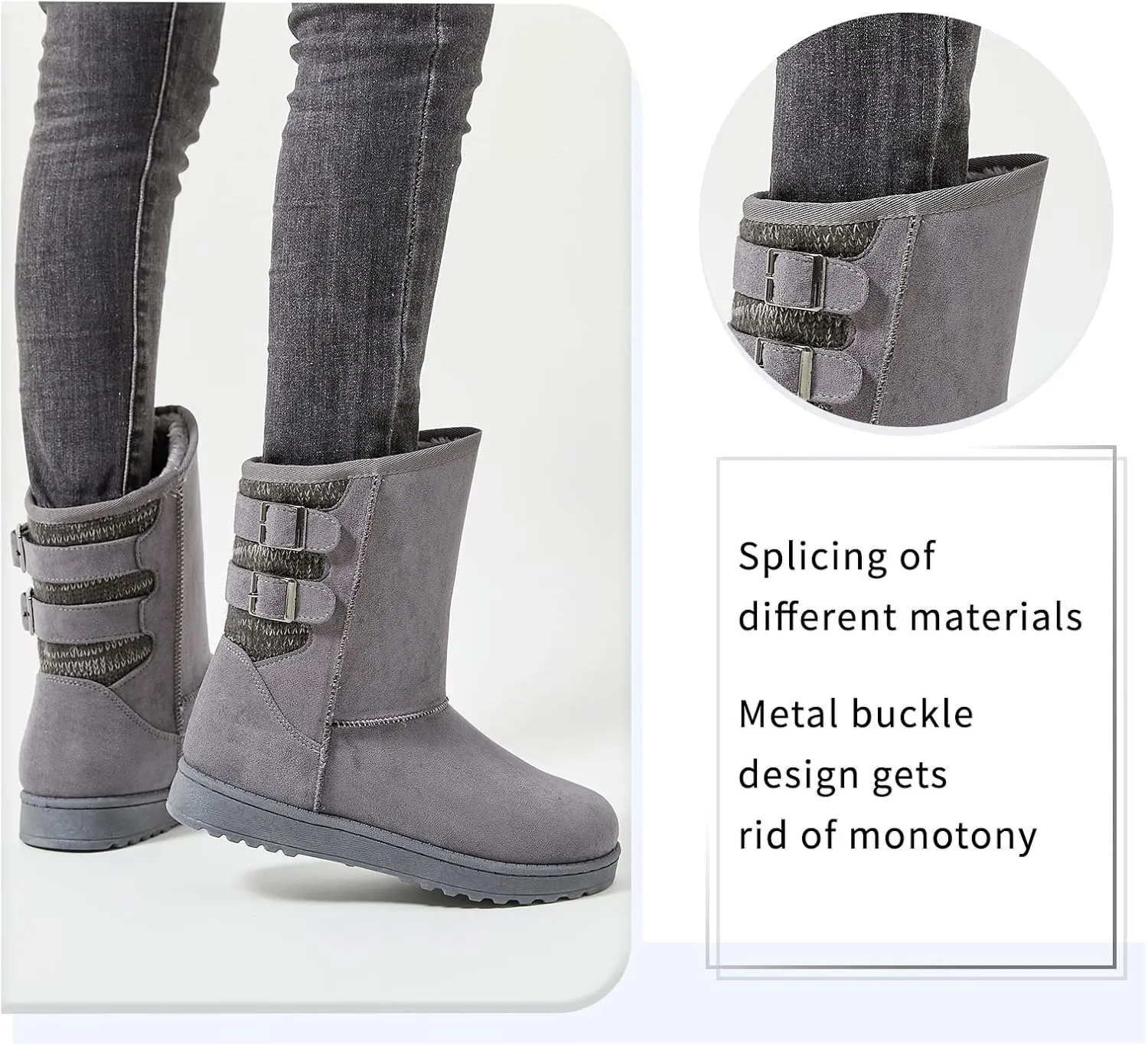 Moudki Womens Winter Boots Mid-calf Snow Boots Fashion Warm Boots for Women Cute Furry Slip On Boots