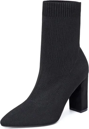 Mousse FIT Women’s Minimalist Pointed Toe Chunky Heeled Ankle Boots