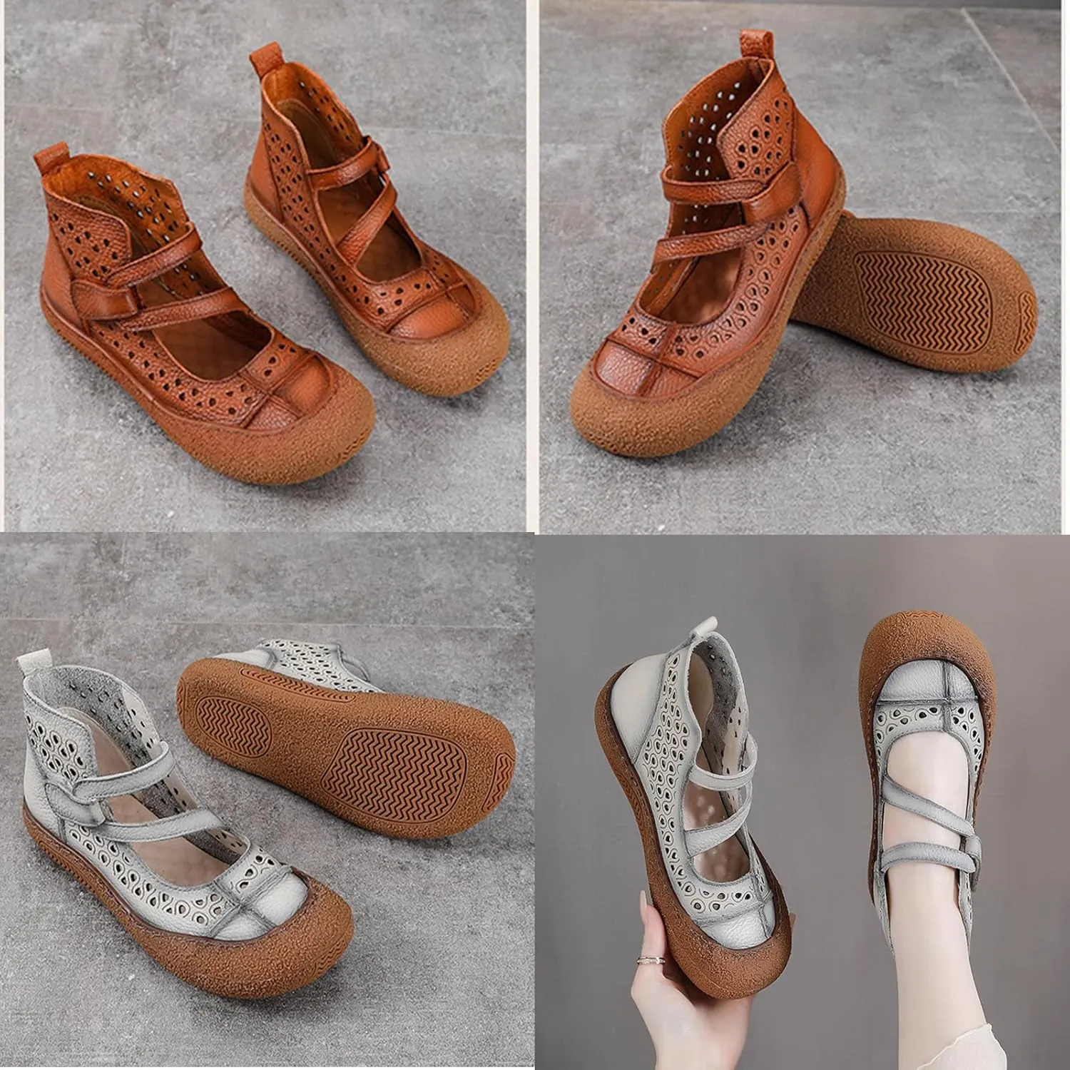 MOYOWEI Women's Summer High-top Casual Sandals,Fashion Vintage Non-slip Softsole Adjustable Ankle Strap Flat Leather Booties