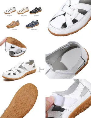 MOYOWEI Women's Woven Closed Toe Leather Sandals,Casual Comfy Orthotic Softsole Ankle Strap Boho Gladiator Beach Shoes