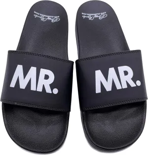 Mr. Wedding Slides - Groom Sandals - Just Married Flip Flops - Bride and Groom Slides (Black M (8-9))