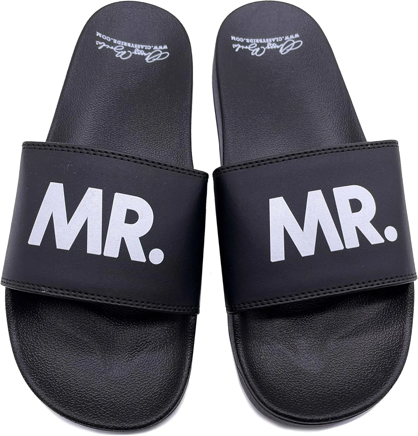 Mr. Wedding Slides - Groom Sandals - Just Married Flip Flops - Bride and Groom Slides (Black M (8-9))