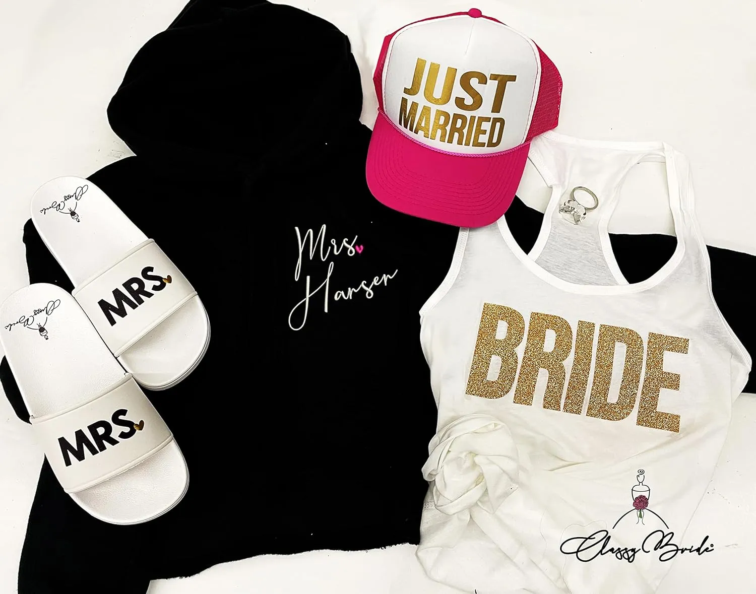 Mrs. Wedding Slides, Bride Sandals, Bride and Groom Slides