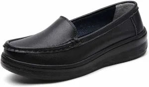 MSYINGL Women's Nursing Shoes,Waterproof Slip-Resistant Healthcare Restaurant Hospital Work Teacher Lightweight Leather Loafers