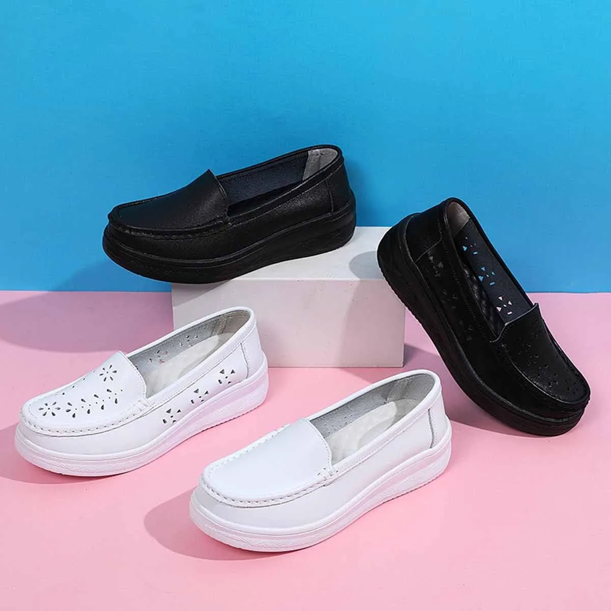 MSYINGL Women's Nursing Shoes,Waterproof Slip-Resistant Healthcare Restaurant Hospital Work Teacher Lightweight Leather Loafers