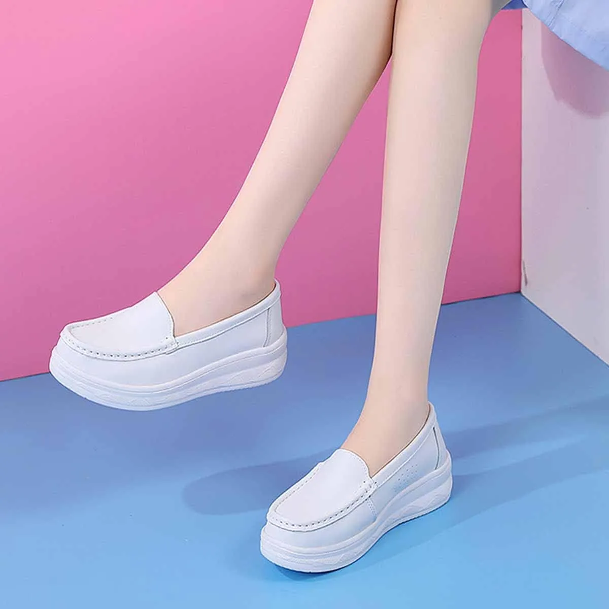 MSYINGL Women's Nursing Shoes,Waterproof Slip-Resistant Healthcare Restaurant Hospital Work Teacher Lightweight Leather Loafers
