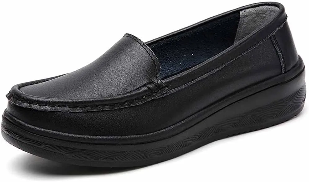 MSYINGL Women's Nursing Shoes,Waterproof Slip-Resistant Healthcare Restaurant Hospital Work Teacher Lightweight Leather Loafers