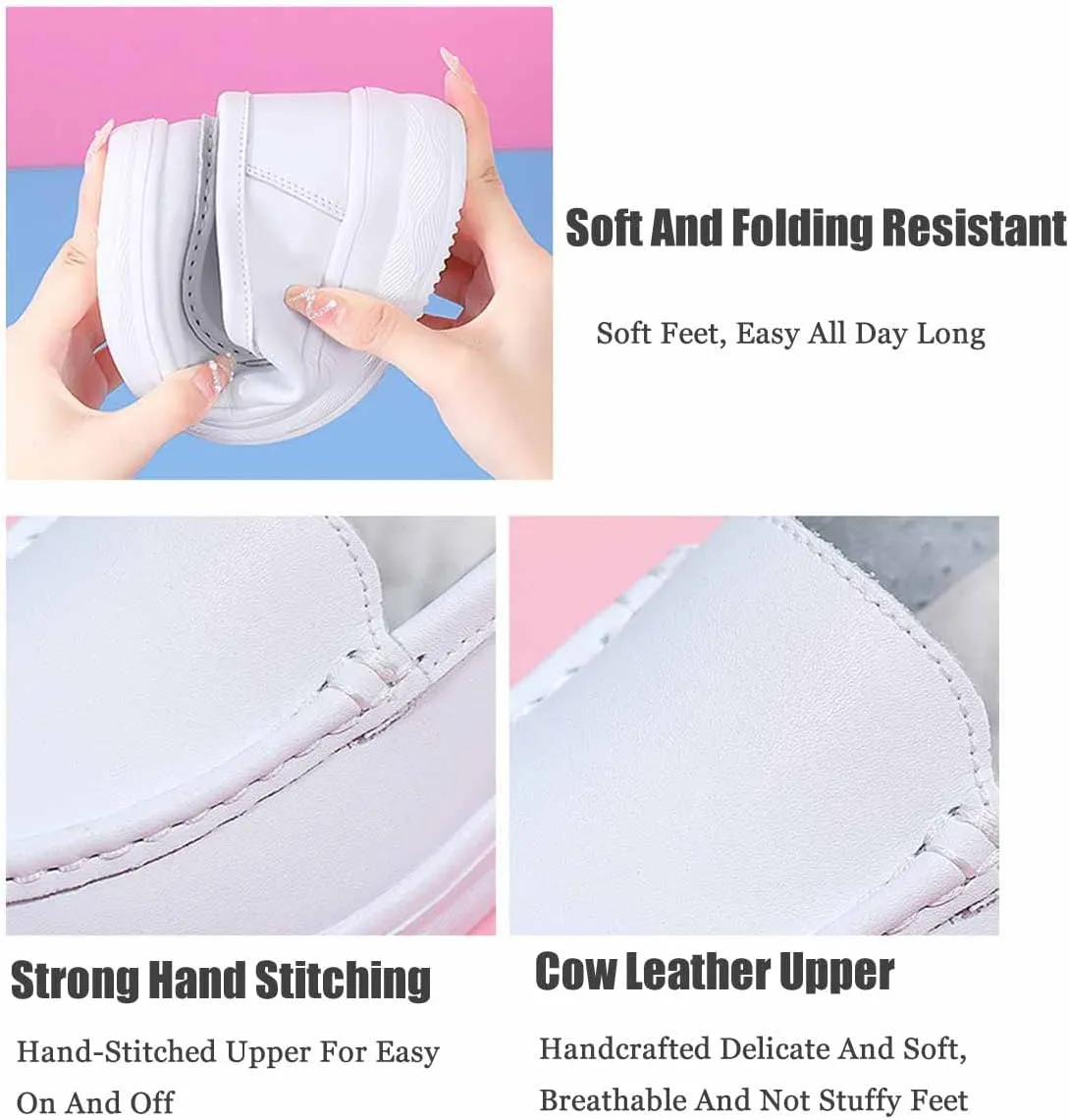 MSYINGL Women's Nursing Shoes,Waterproof Slip-Resistant Healthcare Restaurant Hospital Work Teacher Lightweight Leather Loafers