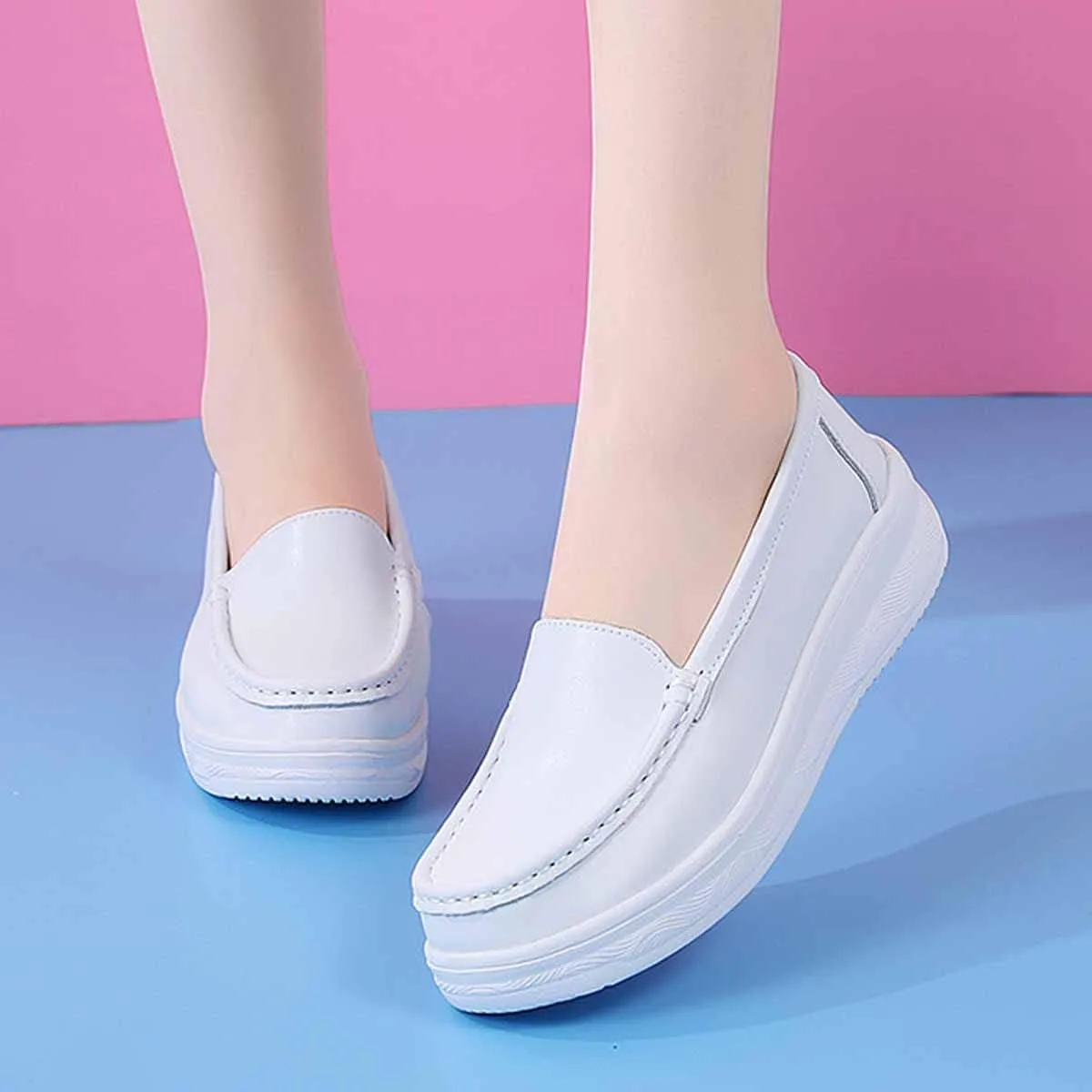 MSYINGL Women's Nursing Shoes,Waterproof Slip-Resistant Healthcare Restaurant Hospital Work Teacher Lightweight Leather Loafers