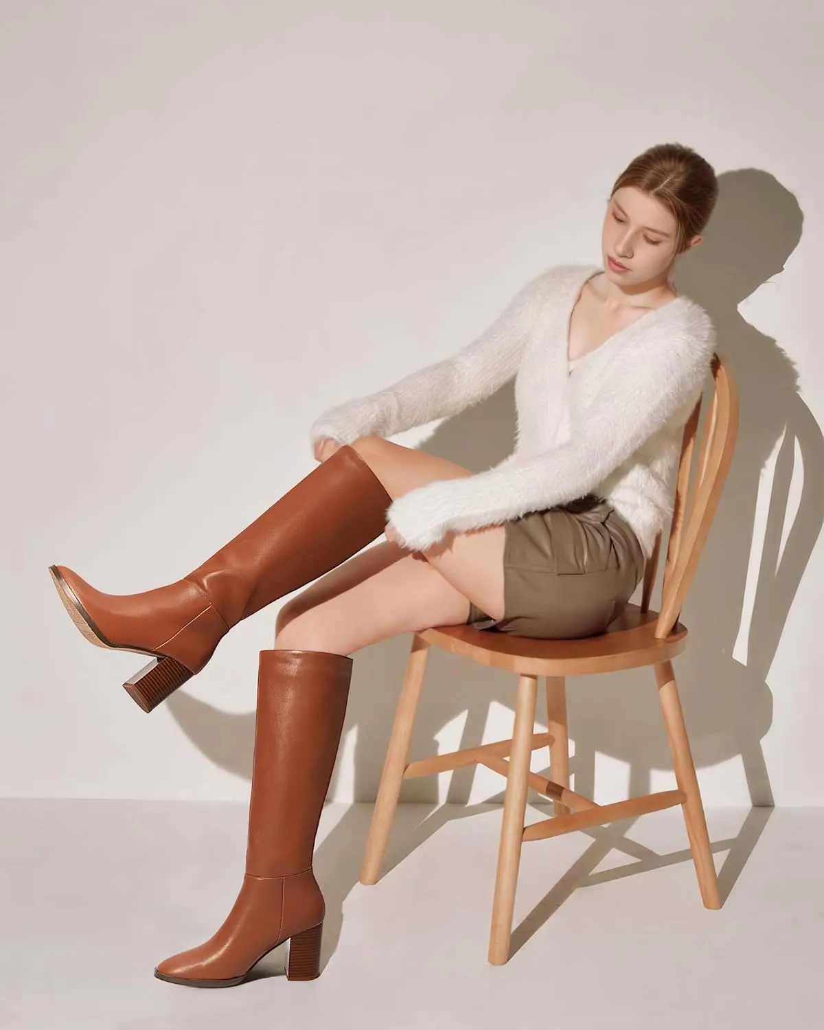 MUCCCUTE Boots for Women Knee High - Chunky Heel Round Toe Pull On Tall Boots Long Boot