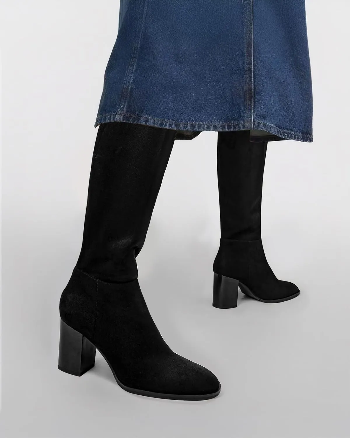 MUCCCUTE Boots for Women Knee High - Chunky Heel Round Toe Pull On Tall Boots Long Boot