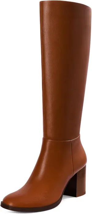 MUCCCUTE Boots for Women Knee High - Chunky Heel Round Toe Pull On Tall Boots Long Boot