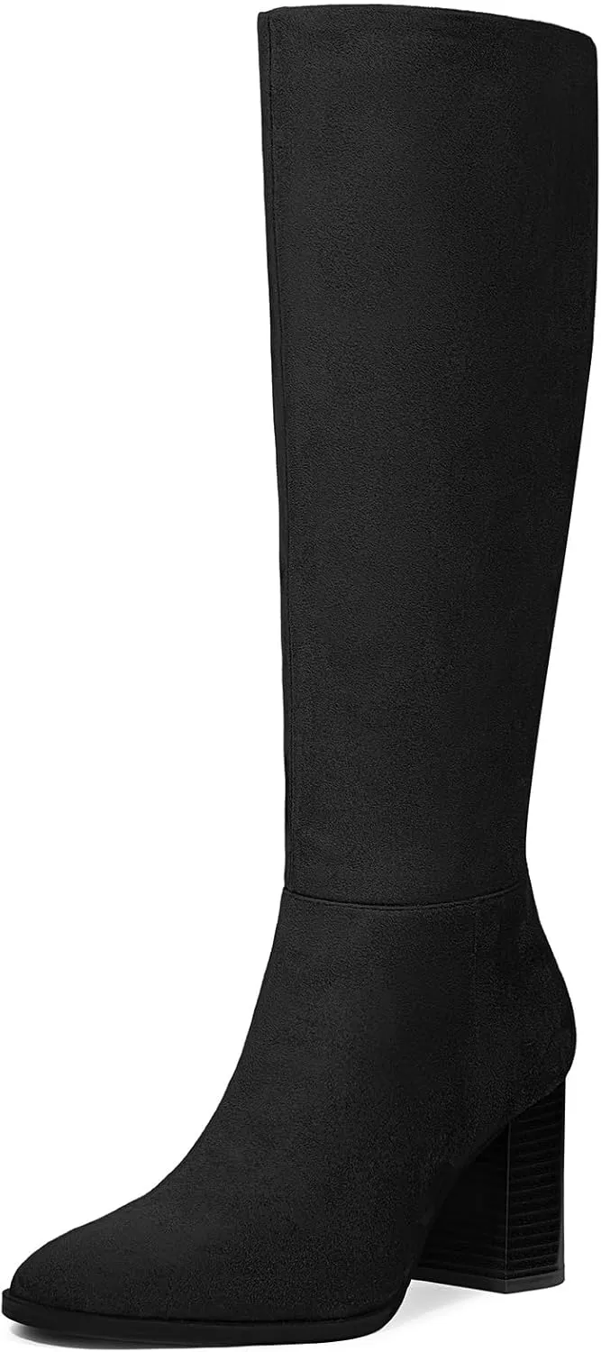 MUCCCUTE Boots for Women Knee High - Chunky Heel Round Toe Pull On Tall Boots Long Boot