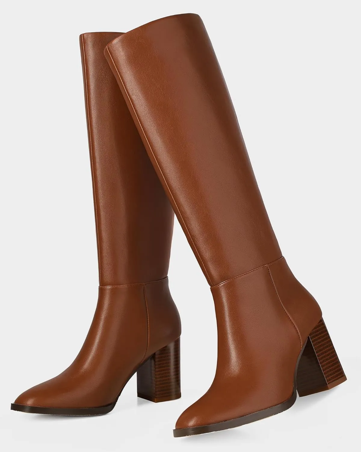 MUCCCUTE Boots for Women Knee High - Chunky Heel Round Toe Pull On Tall Boots Long Boot