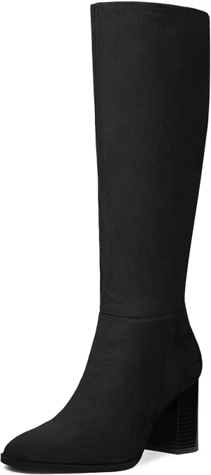 MUCCCUTE Boots for Women Knee High - Chunky Heel Round Toe Pull On Tall Boots Long Boot