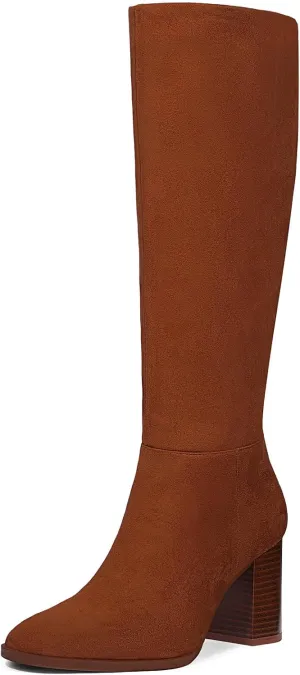 MUCCCUTE Boots for Women Knee High - Chunky Heel Round Toe Pull On Tall Boots Long Boot