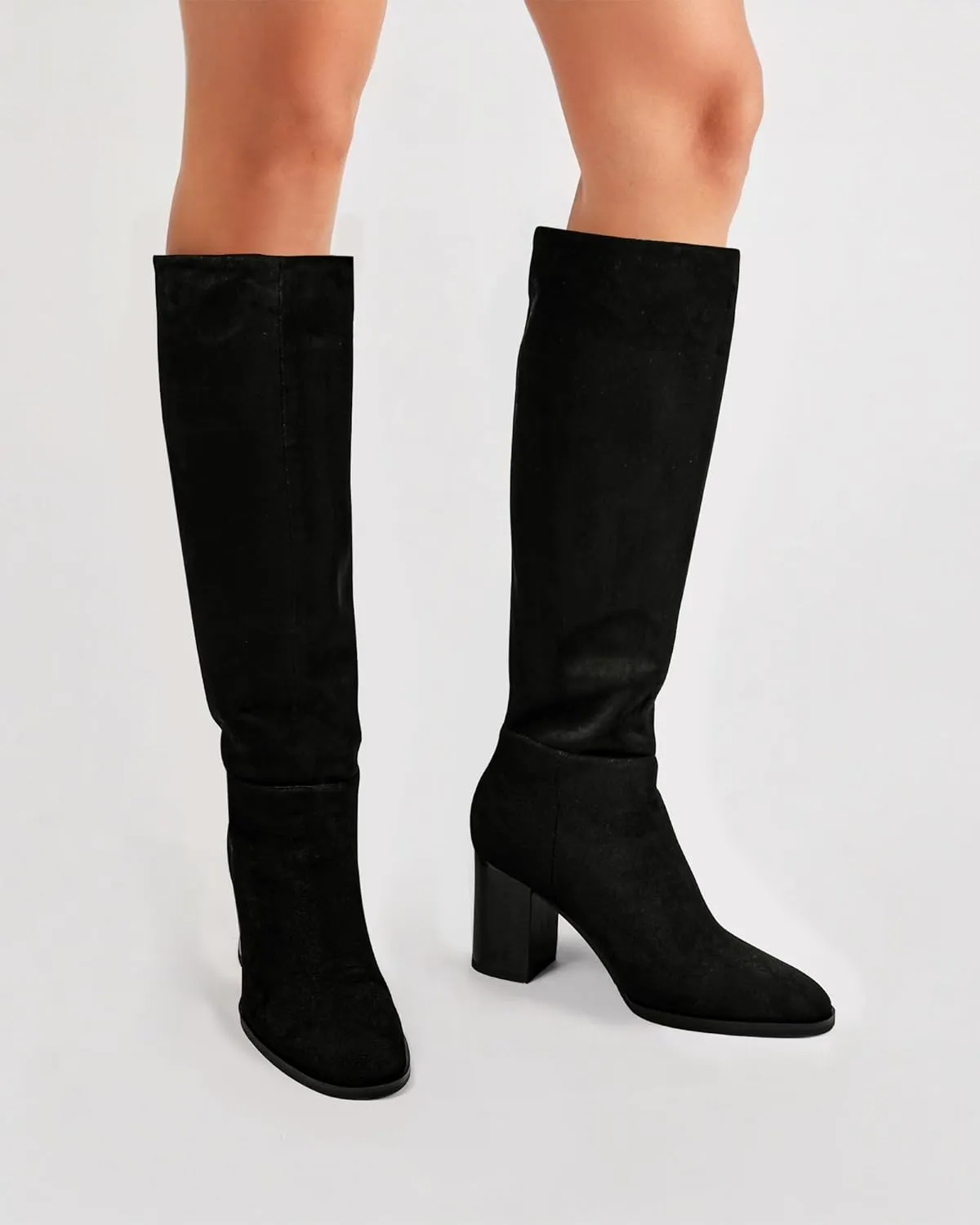 MUCCCUTE Boots for Women Knee High - Chunky Heel Round Toe Pull On Tall Boots Long Boot