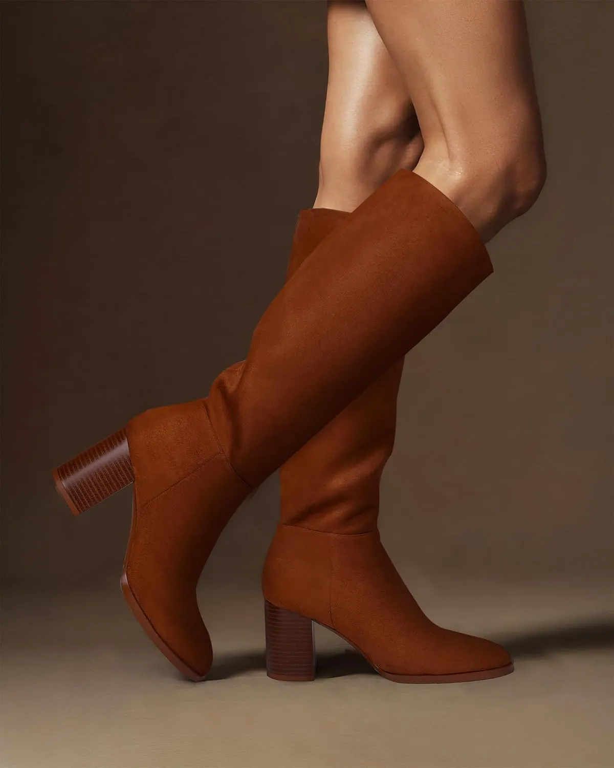 MUCCCUTE Boots for Women Knee High - Chunky Heel Round Toe Pull On Tall Boots Long Boot