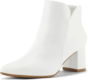 mysoft Women's Ankle Boots Chunky Block Low Heel Comfortable Pointed Toe Side V Cutout Dressy Office Booties with Zipper